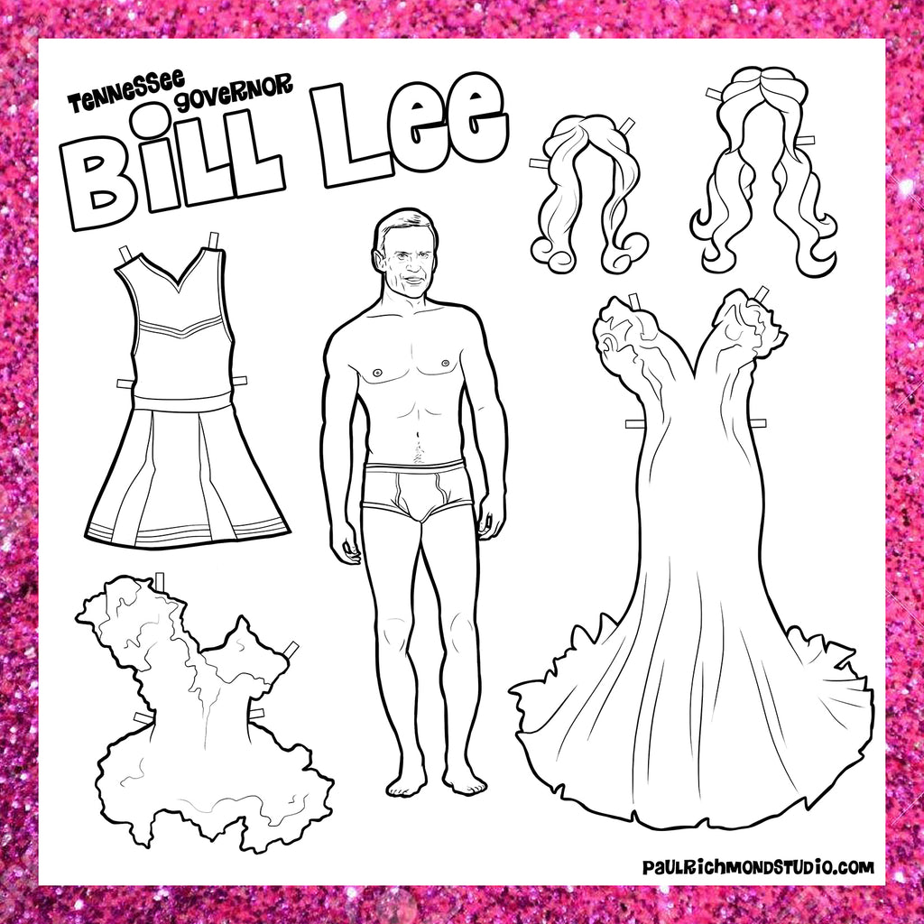 Tennessee Governor Bill Lee Drag Queen Paper Doll Coloring Page